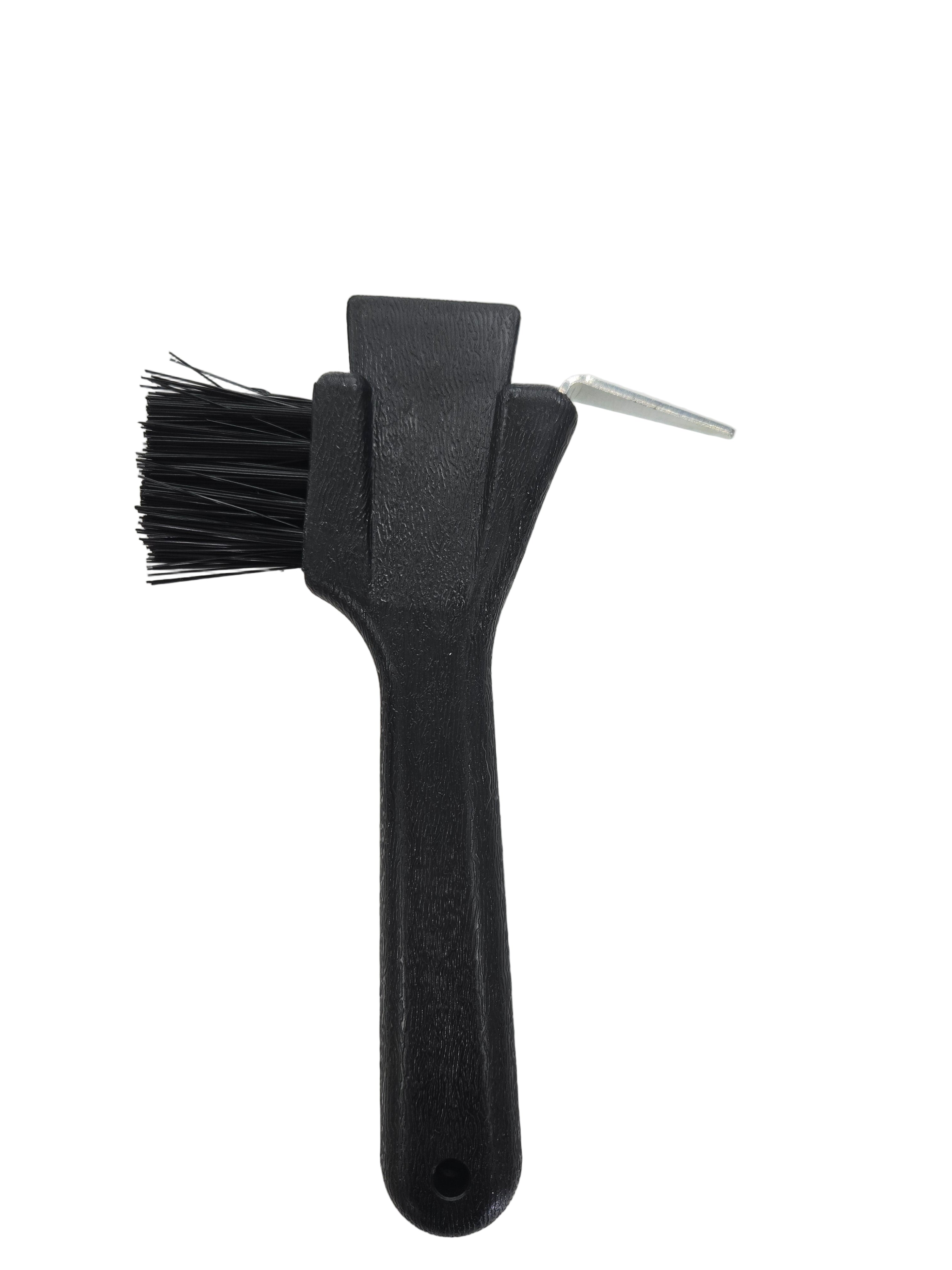 Black brush with bristle head and handle on a white background